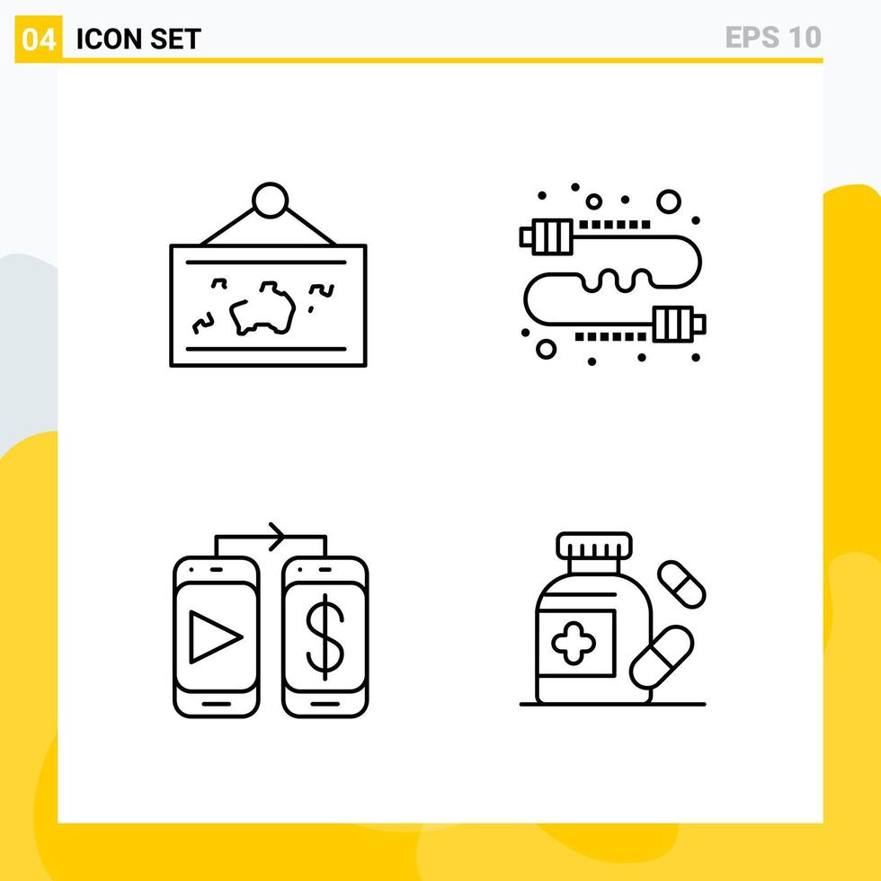 Collection of 4 Universal Line Icons Icon Set for Web and Mobile vector