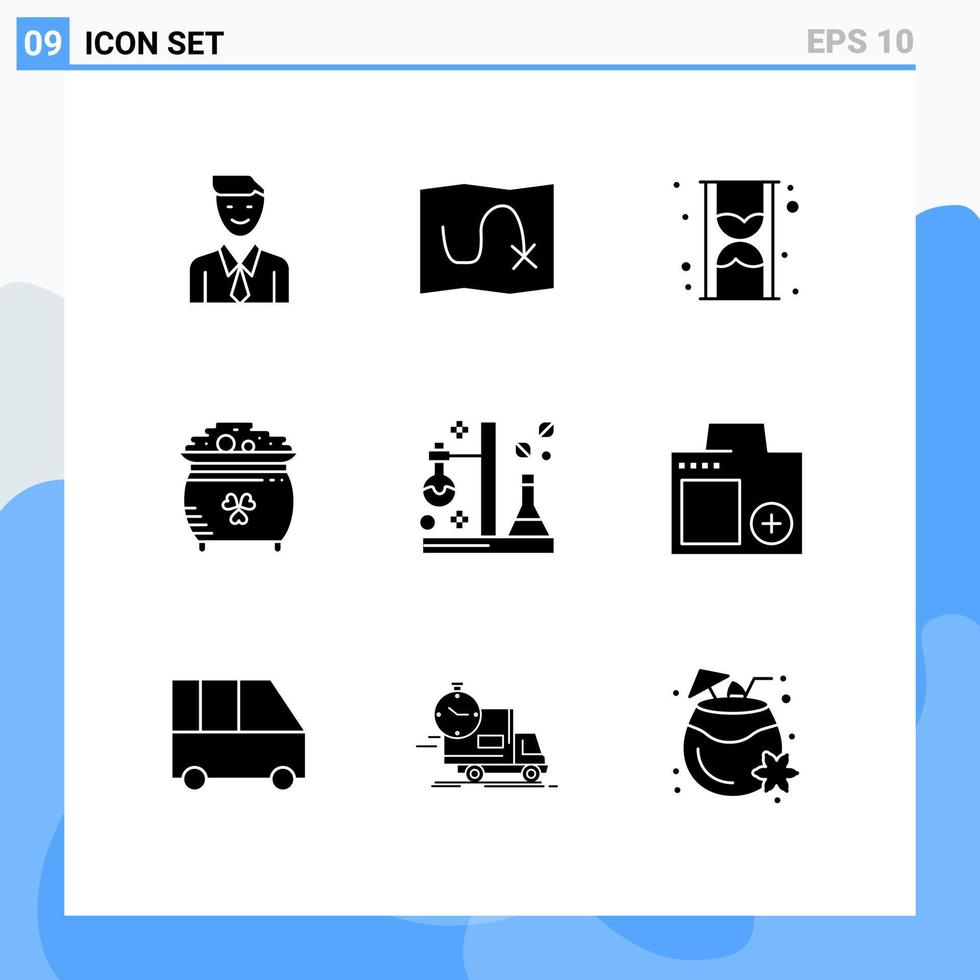 9 Creative Icons Modern Signs and Symbols of chemistry pot glass gold clover Editable Vector Design Elements