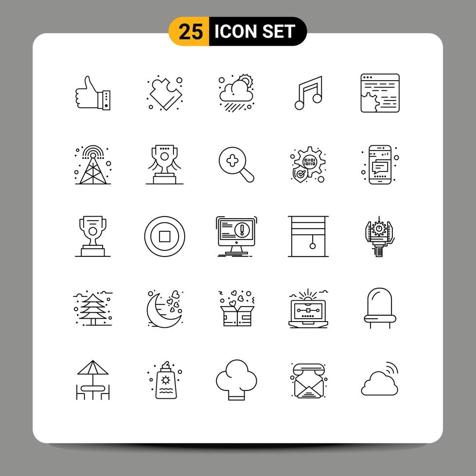 Group of 25 Lines Signs and Symbols for mobile basic puzzle app sun Editable Vector Design Elements