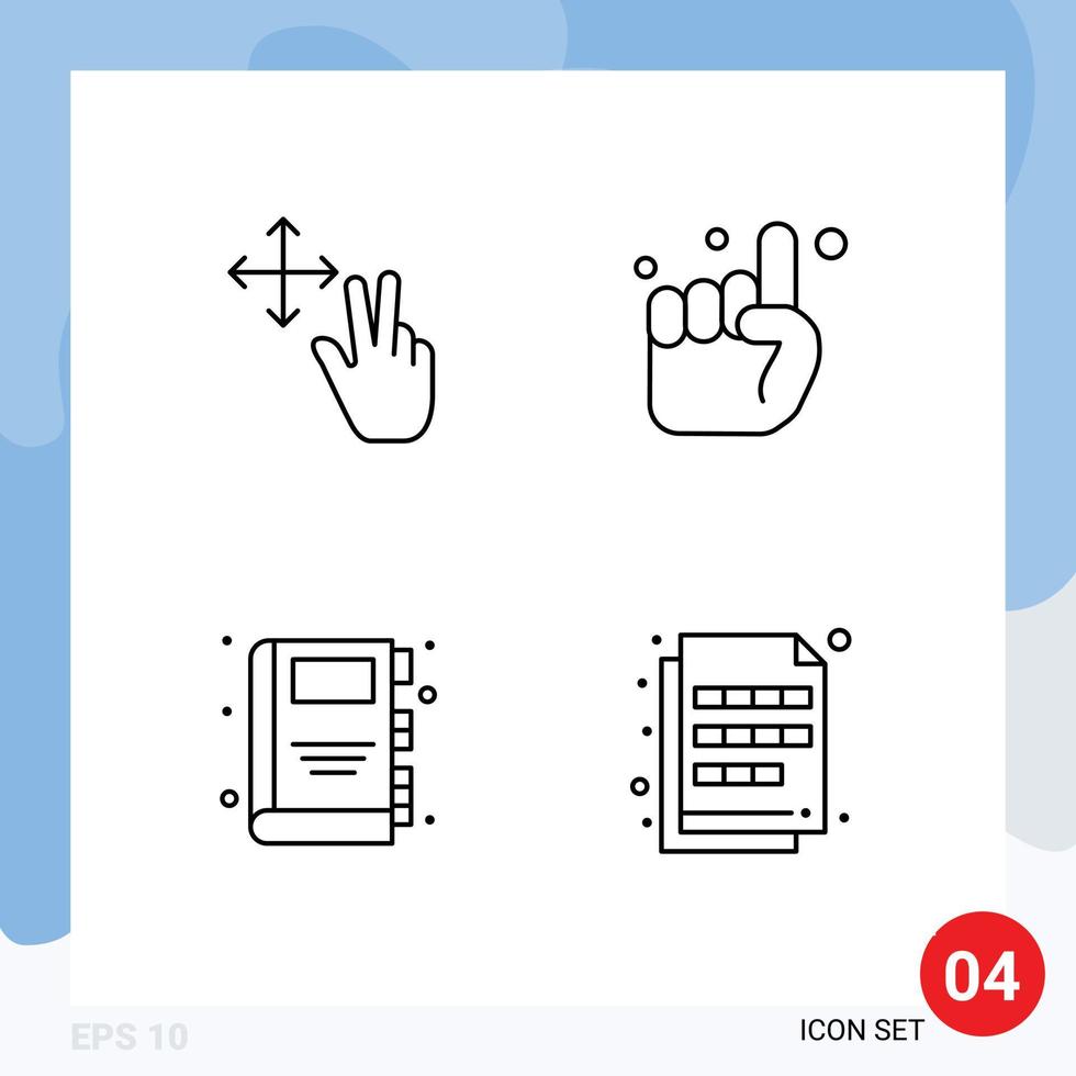 4 Universal Line Signs Symbols of finger education hand belive extension Editable Vector Design Elements