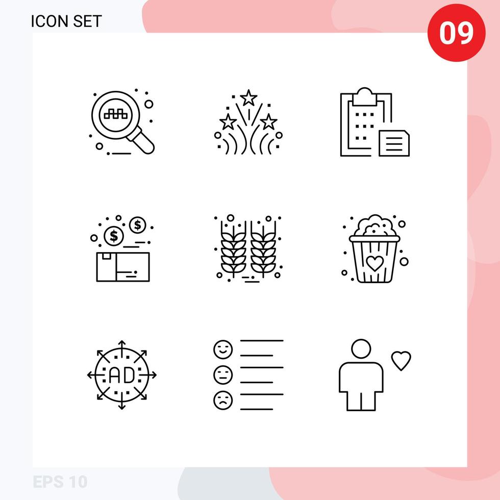 Group of 9 Modern Outlines Set for bottle package document box bundle Editable Vector Design Elements