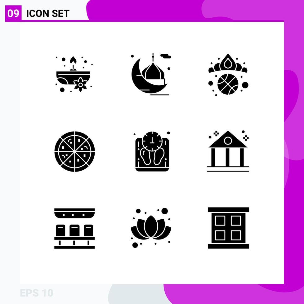 9 Universal Solid Glyphs Set for Web and Mobile Applications weight diet pray pizza winner Editable Vector Design Elements