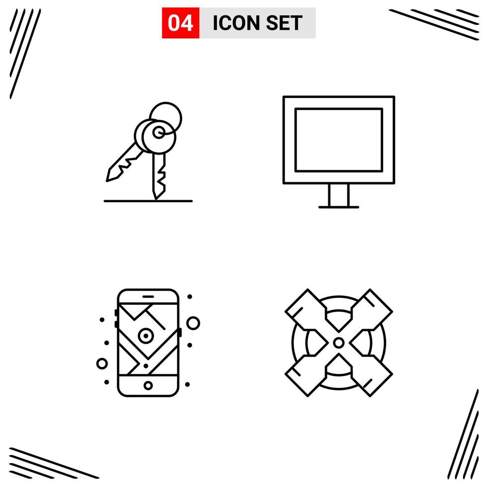 4 Icons Line Style Grid Based Creative Outline Symbols for Website Design Simple Line Icon Signs Isolated on White Background 4 Icon Set vector