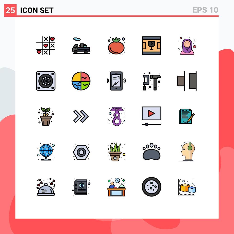 25 líneas llenas de vectores temáticos colores planos y símbolos editables de elementos de diseño de vectores editables de vidrio de mujeres árabes de tomate árabe más fresco