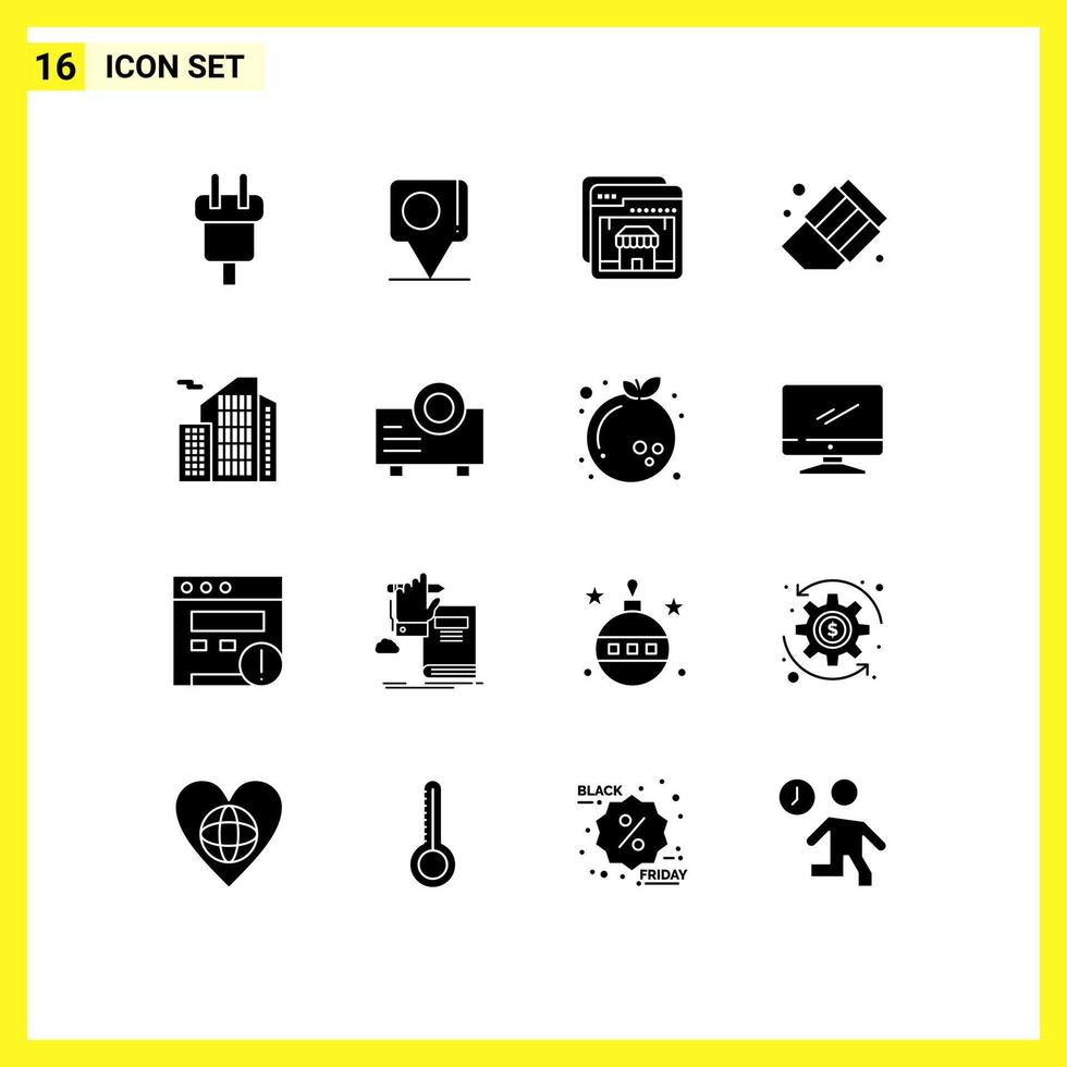 Solid Glyph Pack of 16 Universal Symbols of estate erase bangla education shopping Editable Vector Design Elements