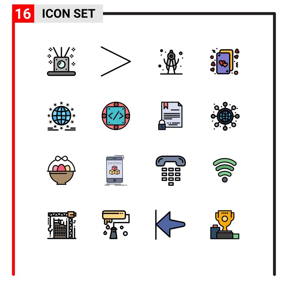 Pictogram Set of 16 Simple Flat Color Filled Lines of internet gdpr geometry love hearts Editable Creative Vector Design Elements
