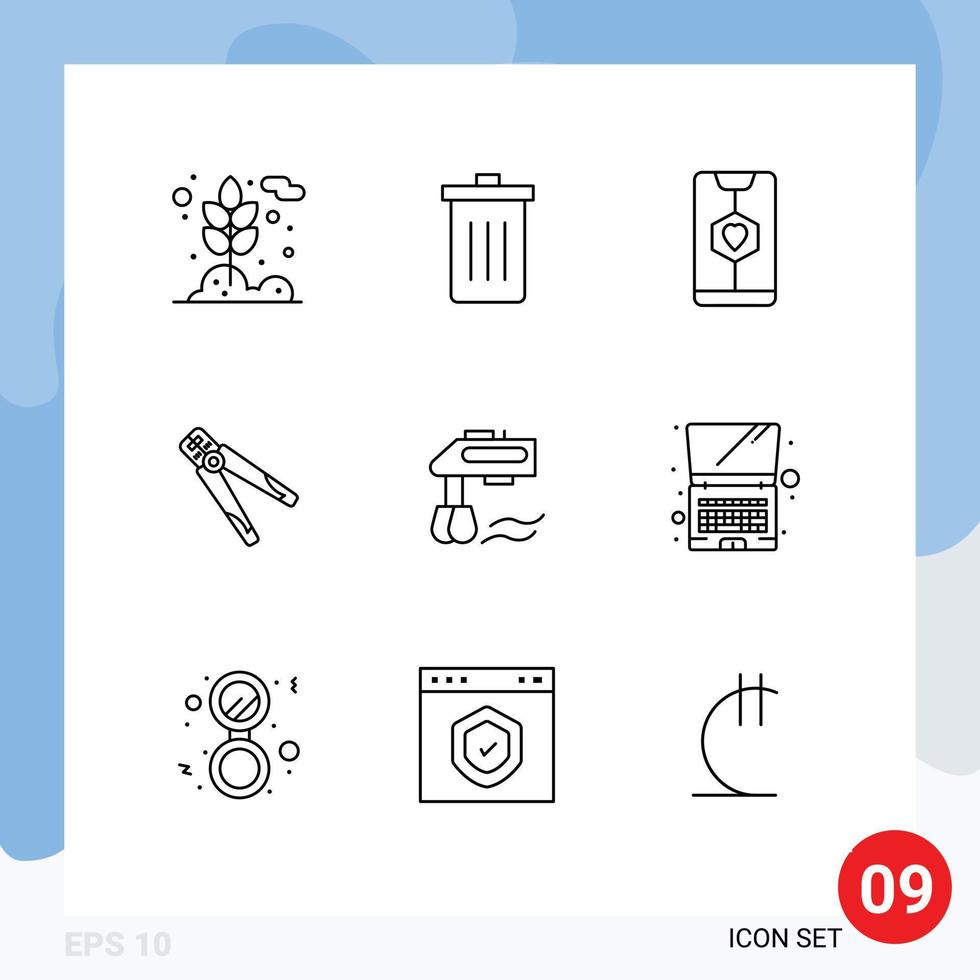 9 Creative Icons Modern Signs and Symbols of crimping building trash plier love Editable Vector Design Elements
