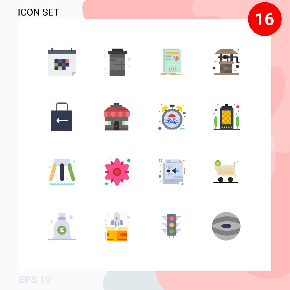 Pictogram Set of 16 Simple Flat Colors of well farm soda agriculture graph Editable Pack of Creative Vector Design Elements