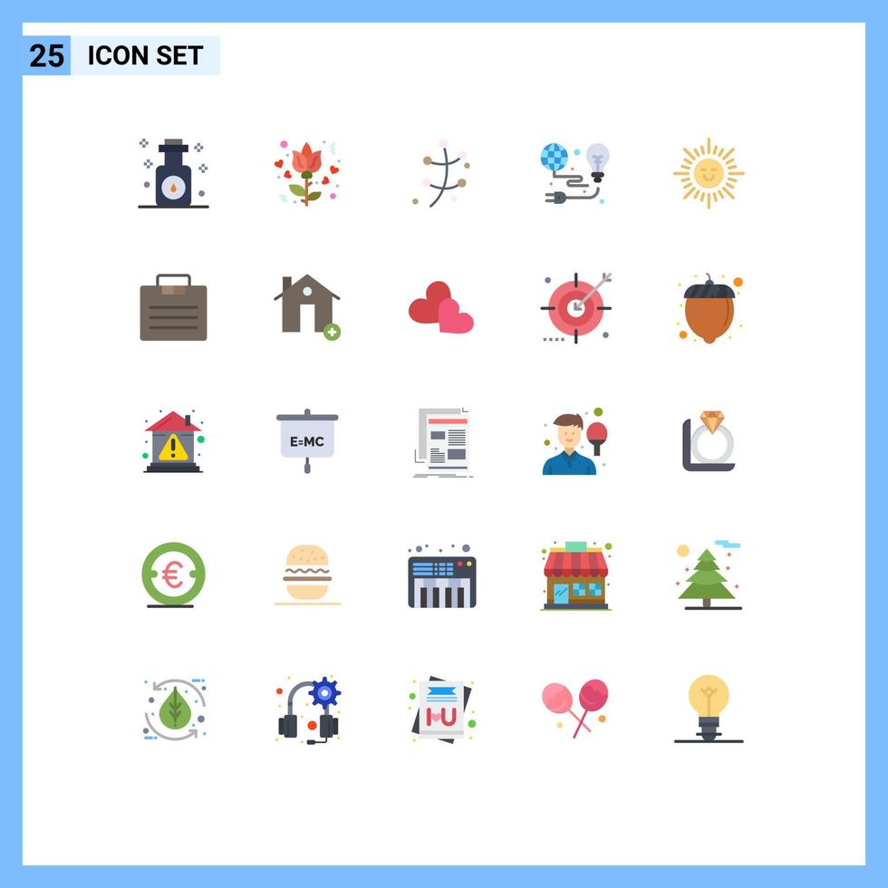 Pictogram Set of 25 Simple Flat Colors of shinning bulb leaf earth green Editable Vector Design Elements