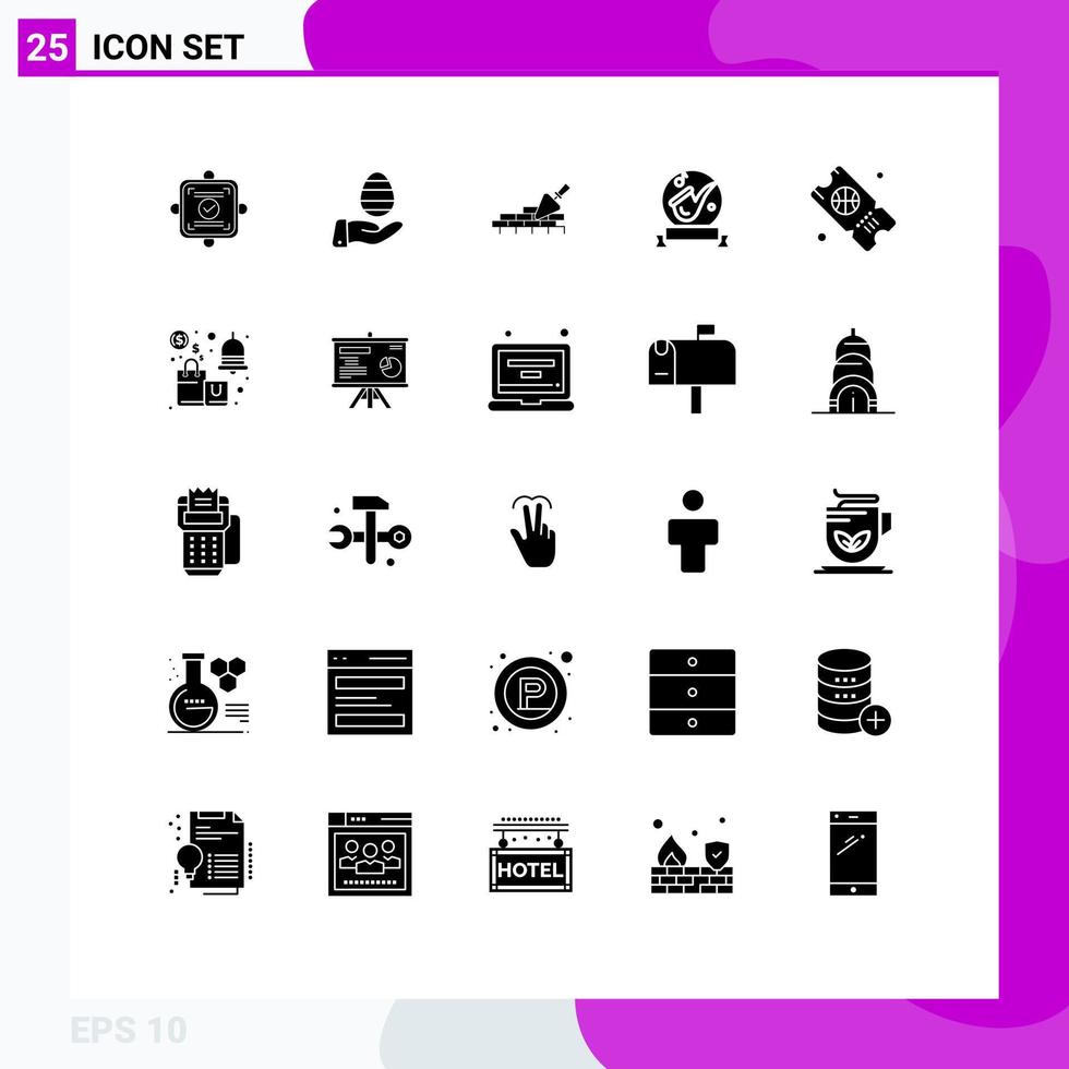 25 Universal Solid Glyph Signs Symbols of basketball play brickwork music ribbon Editable Vector Design Elements