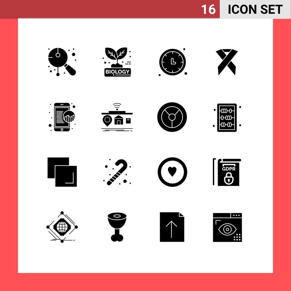 conjunto de 16 iconos de interfaz de usuario modernos símbolos signos para salud cinta naturaleza reloj de pared cronometrador elementos de diseño vectorial editables vector