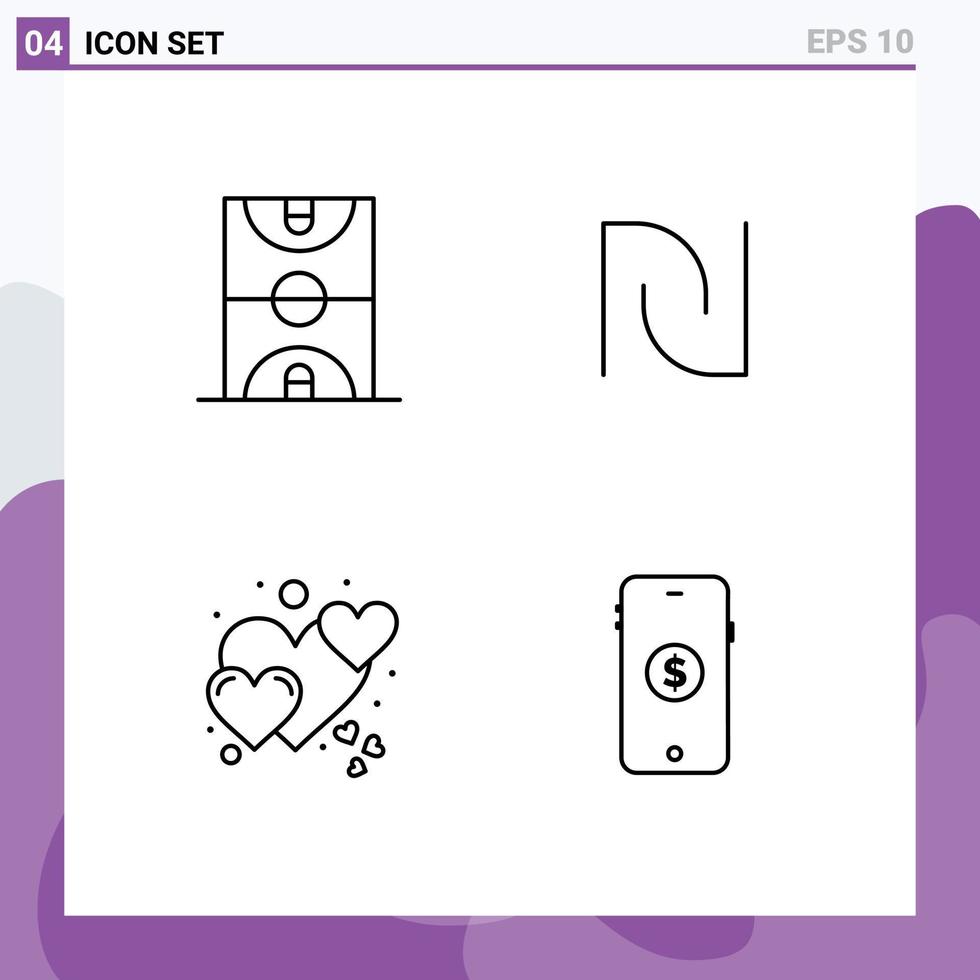 paquete de línea de vector editable de 4 colores planos de línea de llenado simple de moneda de juego de corazón de bola elementos de diseño de vector editable romántico