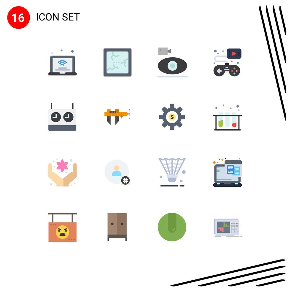 Flat Color Pack of 16 Universal Symbols of chess gamepad cam game media Editable Pack of Creative Vector Design Elements