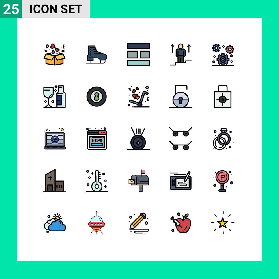Mobile Interface Filled line Flat Color Set of 25 Pictograms of success arrow skating up layout Editable Vector Design Elements
