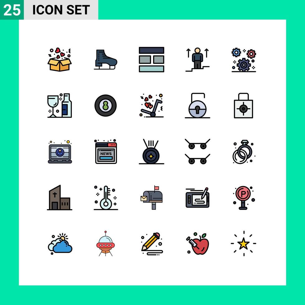 conjunto de color plano de línea llena de interfaz móvil de 25 pictogramas de flecha de éxito patinando elementos de diseño vectorial editables de diseño vector