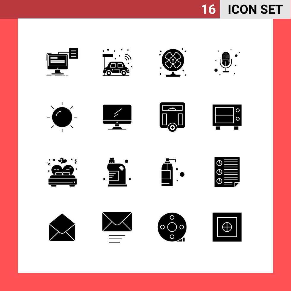 Set of 16 Modern UI Icons Symbols Signs for summer voice smart recording summer Editable Vector Design Elements