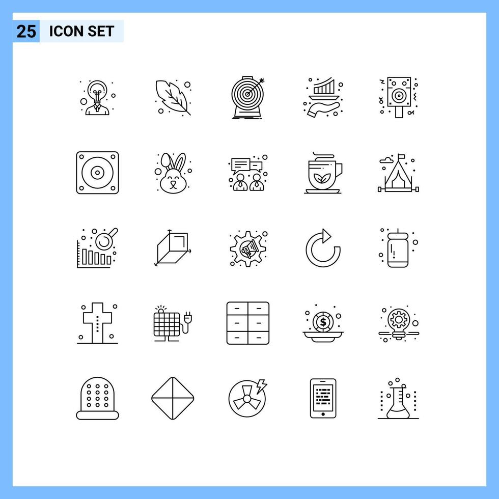 Set of 25 Modern UI Icons Symbols Signs for celebration report goal marketing graph Editable Vector Design Elements