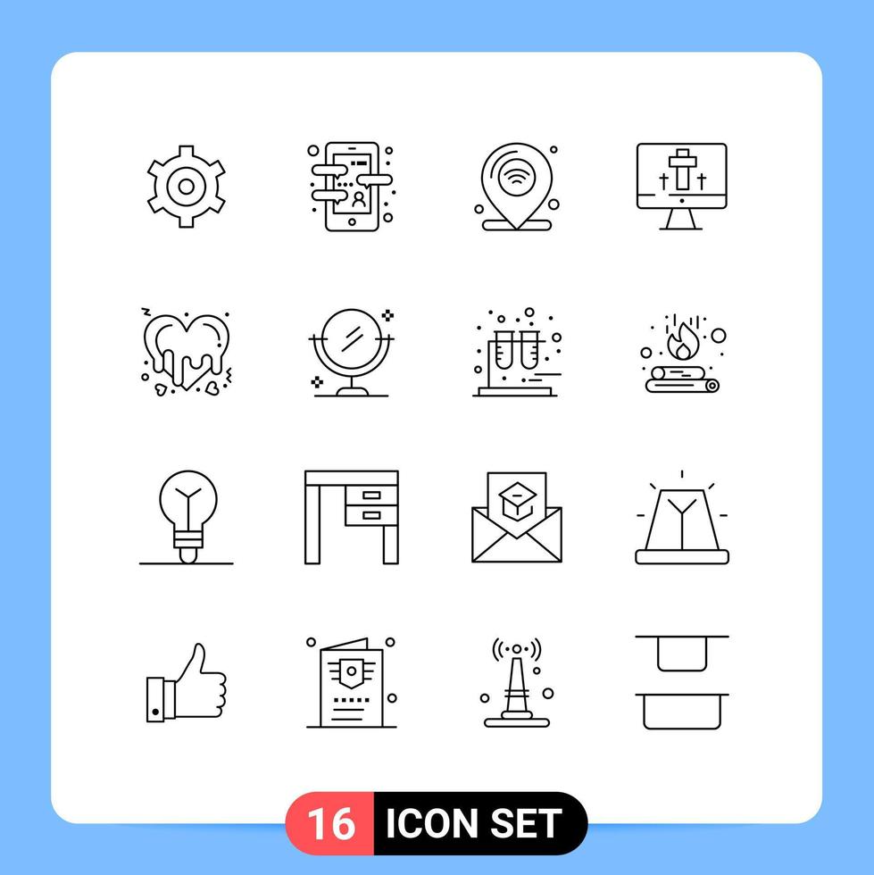 Modern Set of 16 Outlines Pictograph of bleeding easter location screen wifi Editable Vector Design Elements