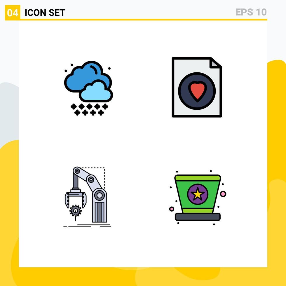 Group of 4 Modern Filledline Flat Colors Set for cloud mechanism document automation carnival Editable Vector Design Elements