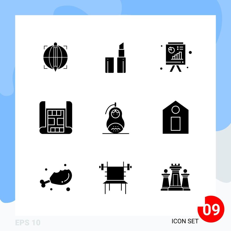 Modern Pack of 9 Icons Solid Glyph Symbols isolated on White Backgound for Website designing vector