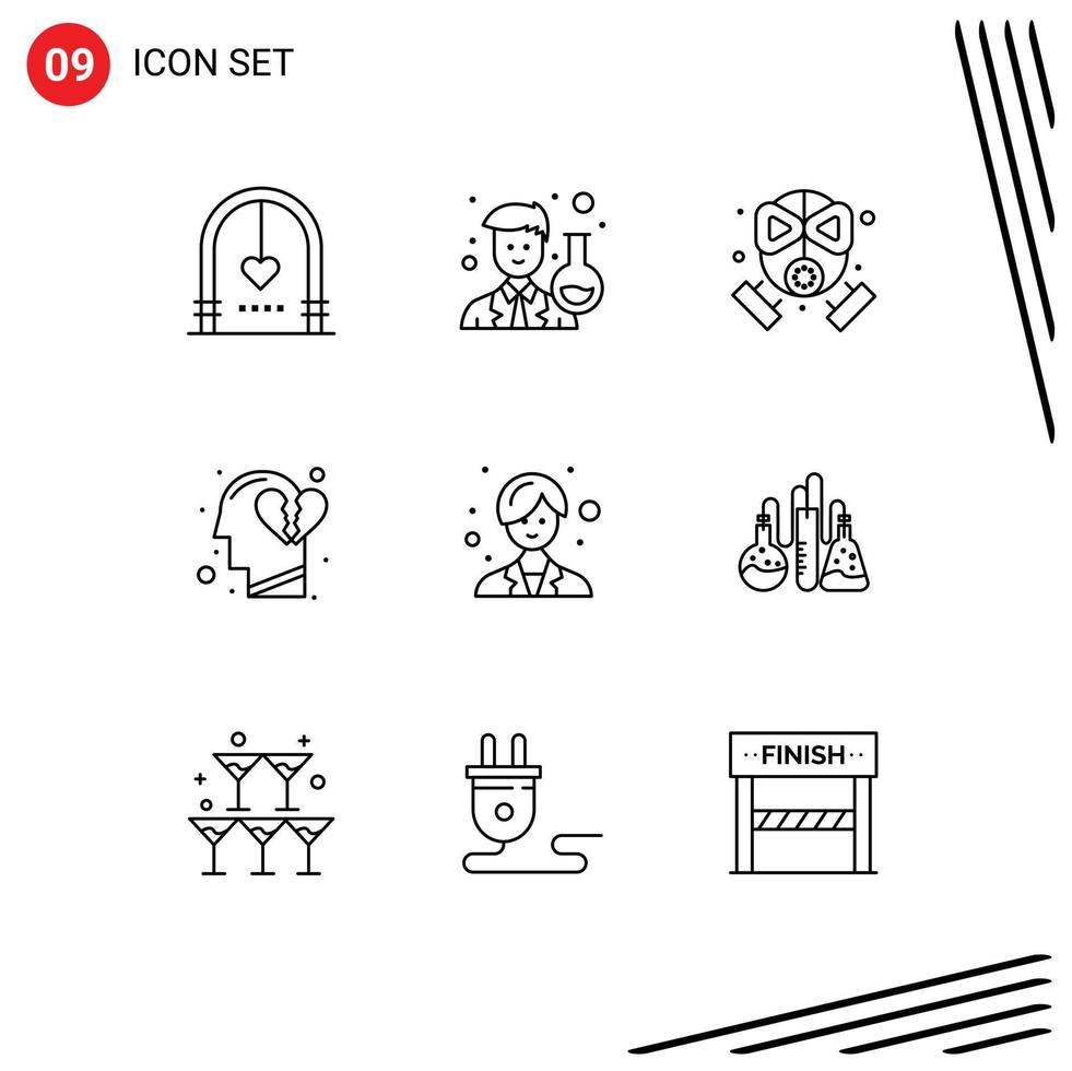 9 Universal Outline Signs Symbols of doctor head scientist feeling protection Editable Vector Design Elements