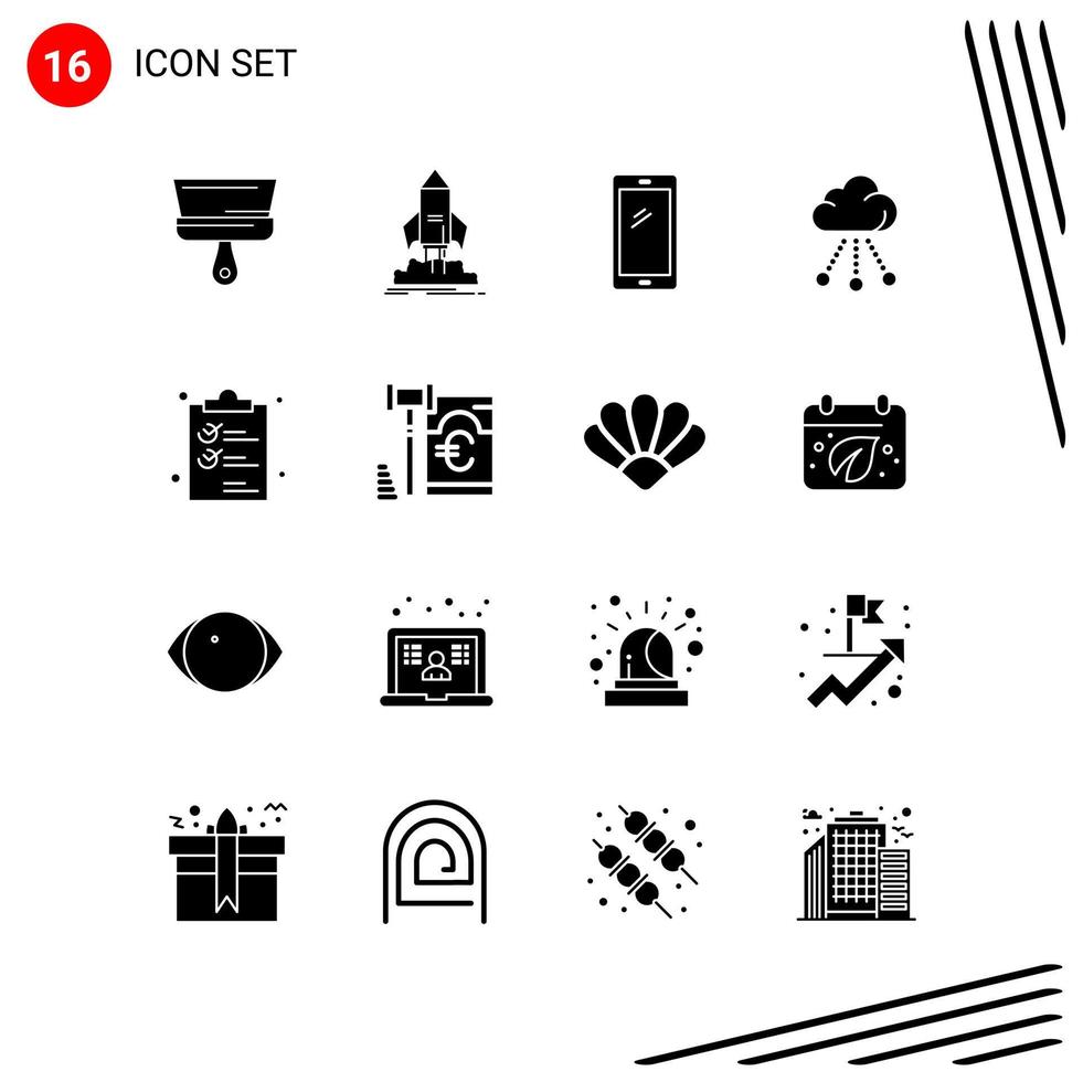 Collection of 16 Vector Icons in solid style Pixle Perfect Glyph Symbols for Web and Mobile Solid Icon Signs on White Background 16 Icons