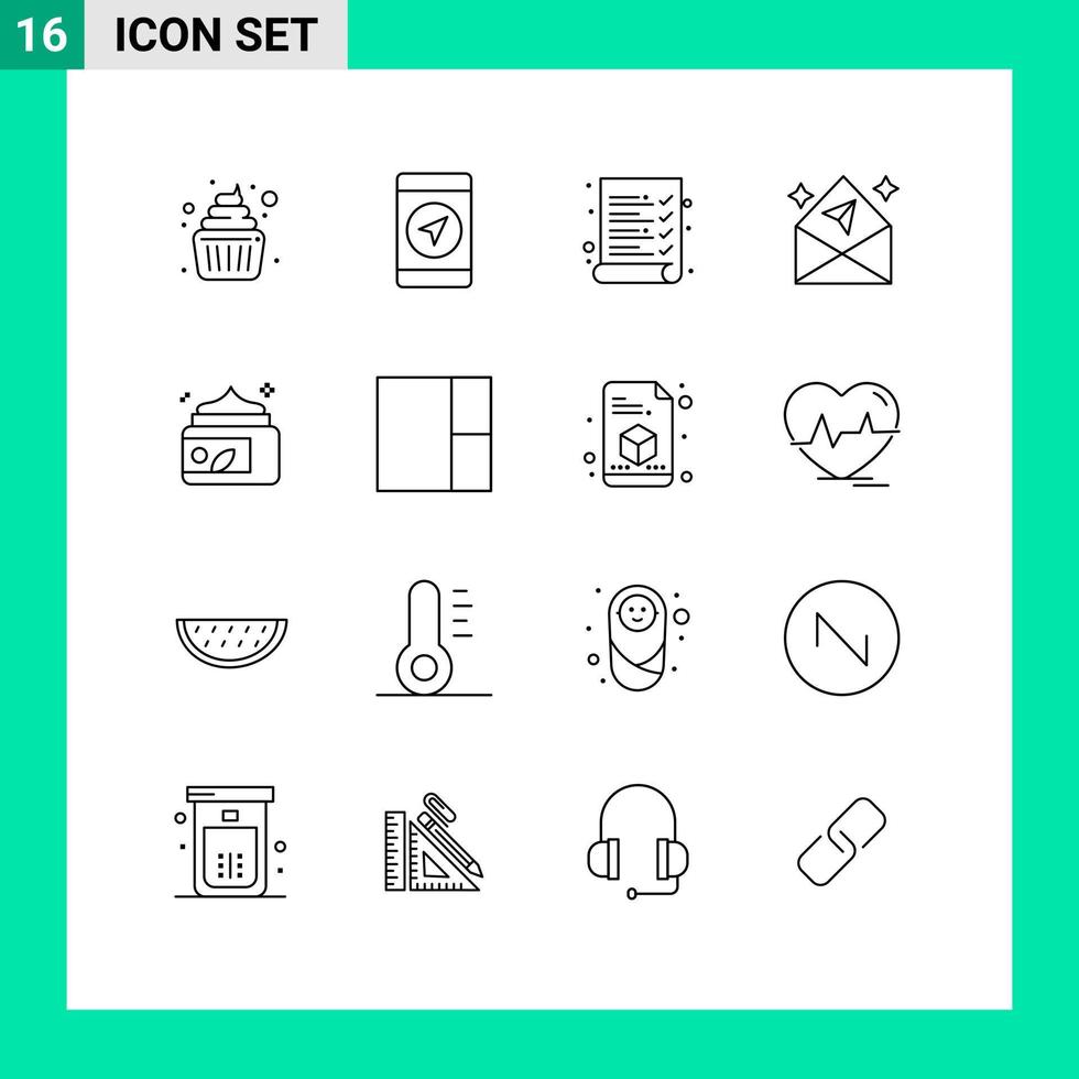 Stock Vector Icon Pack of 16 Line Signs and Symbols for spa lotion exam cream mail Editable Vector Design Elements