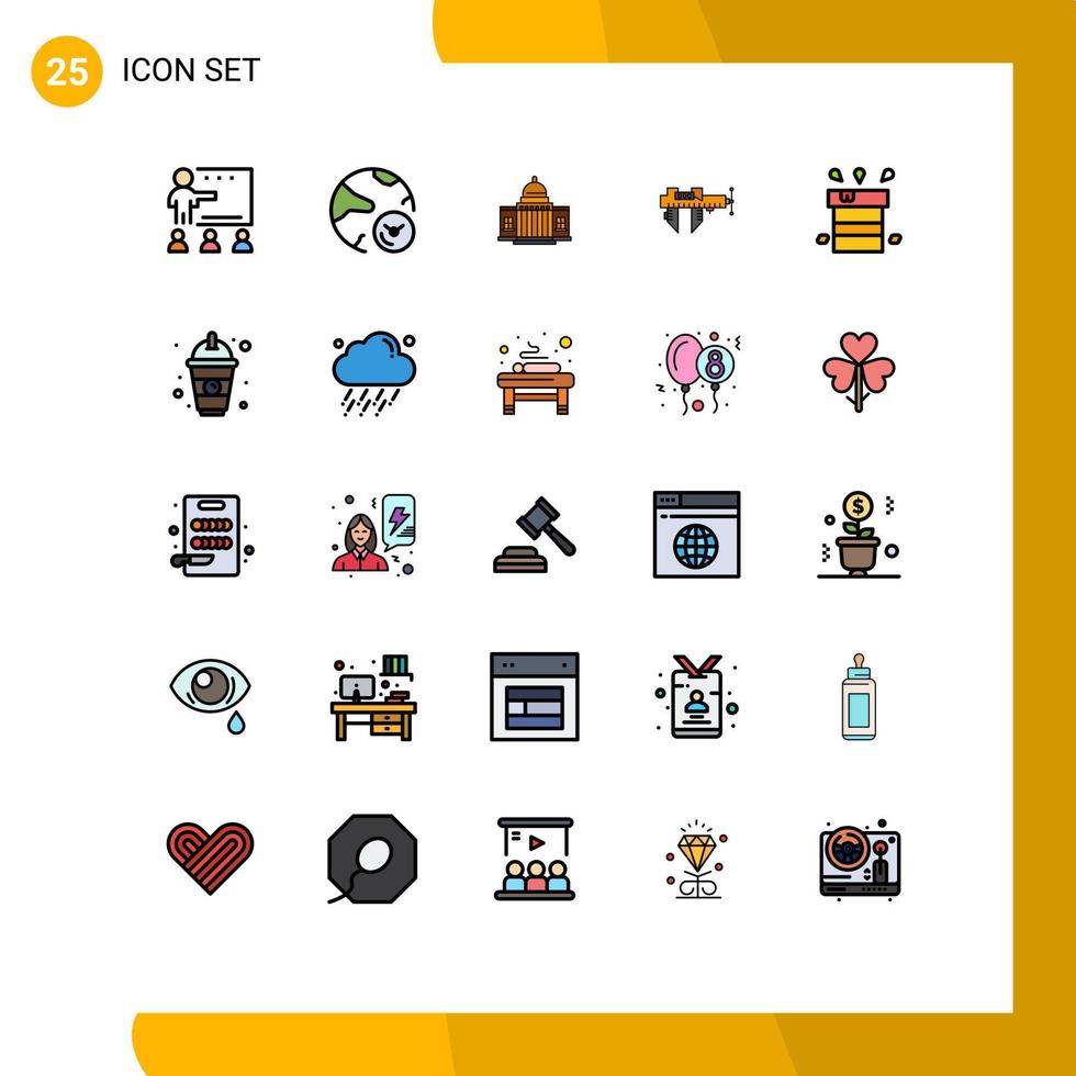 Mobile Interface Filled line Flat Color Set of 25 Pictograms of calipers building internet architecture white Editable Vector Design Elements
