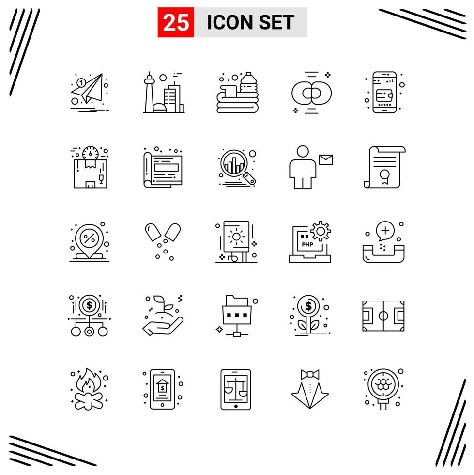 25 iconos estilo de línea cuadrícula basada en símbolos de contorno creativo para el diseño de sitios web signos de icono de línea simple aislados en fondo blanco conjunto de 25 iconos vector