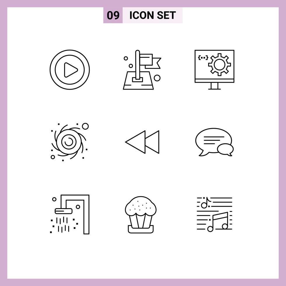 Group of 9 Modern Outlines Set for back planet coding black hole programming Editable Vector Design Elements