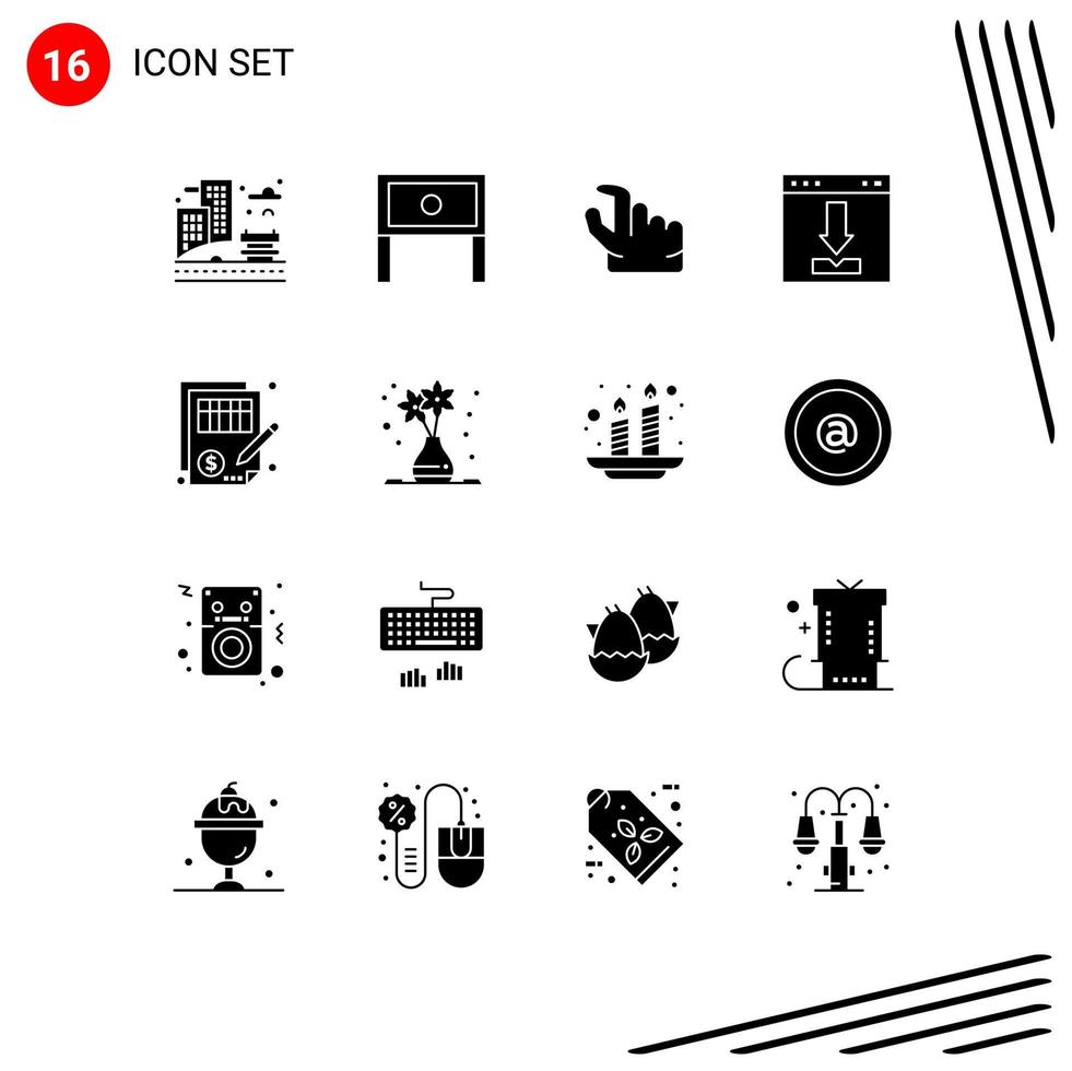 Set of 16 Commercial Solid Glyphs pack for accuracy interface table download arrows Editable Vector Design Elements