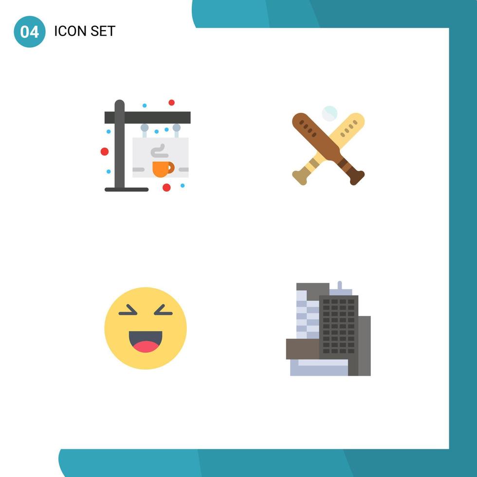 paquete de 4 signos y símbolos de iconos planos modernos para medios de impresión web, como elementos de diseño de vectores editables felices de murciélago de tablero de emoji de café