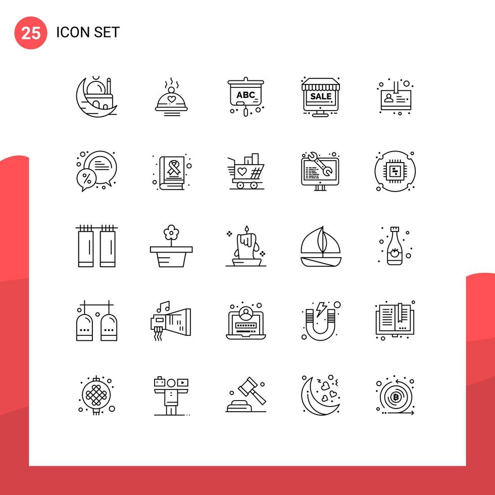 símbolos de iconos universales grupo de 25 líneas modernas de venta de empleados amor educación en línea elementos de diseño de vectores editables