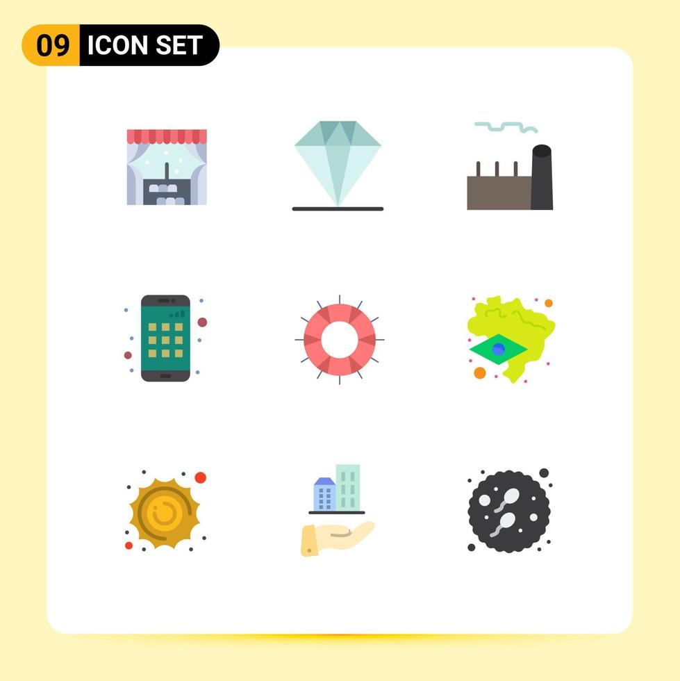 Set of 9 Commercial Flat Colors pack for save lifebuoy cooling tower help device Editable Vector Design Elements