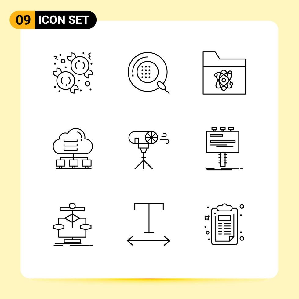 Editable Vector Line Pack of 9 Simple Outlines of cloud data medicine computer space Editable Vector Design Elements