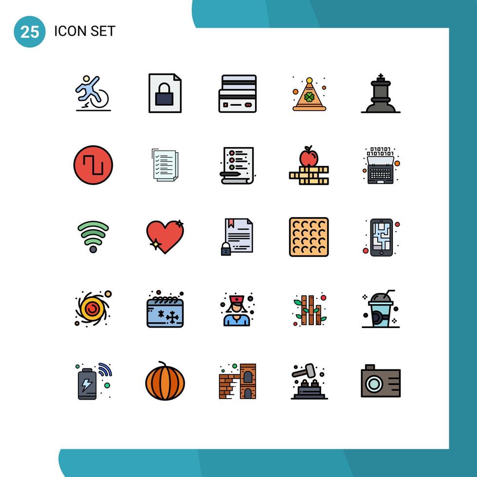 Set of 25 Vector Filled line Flat Colors on Grid for chess festival card day shopping Editable Vector Design Elements