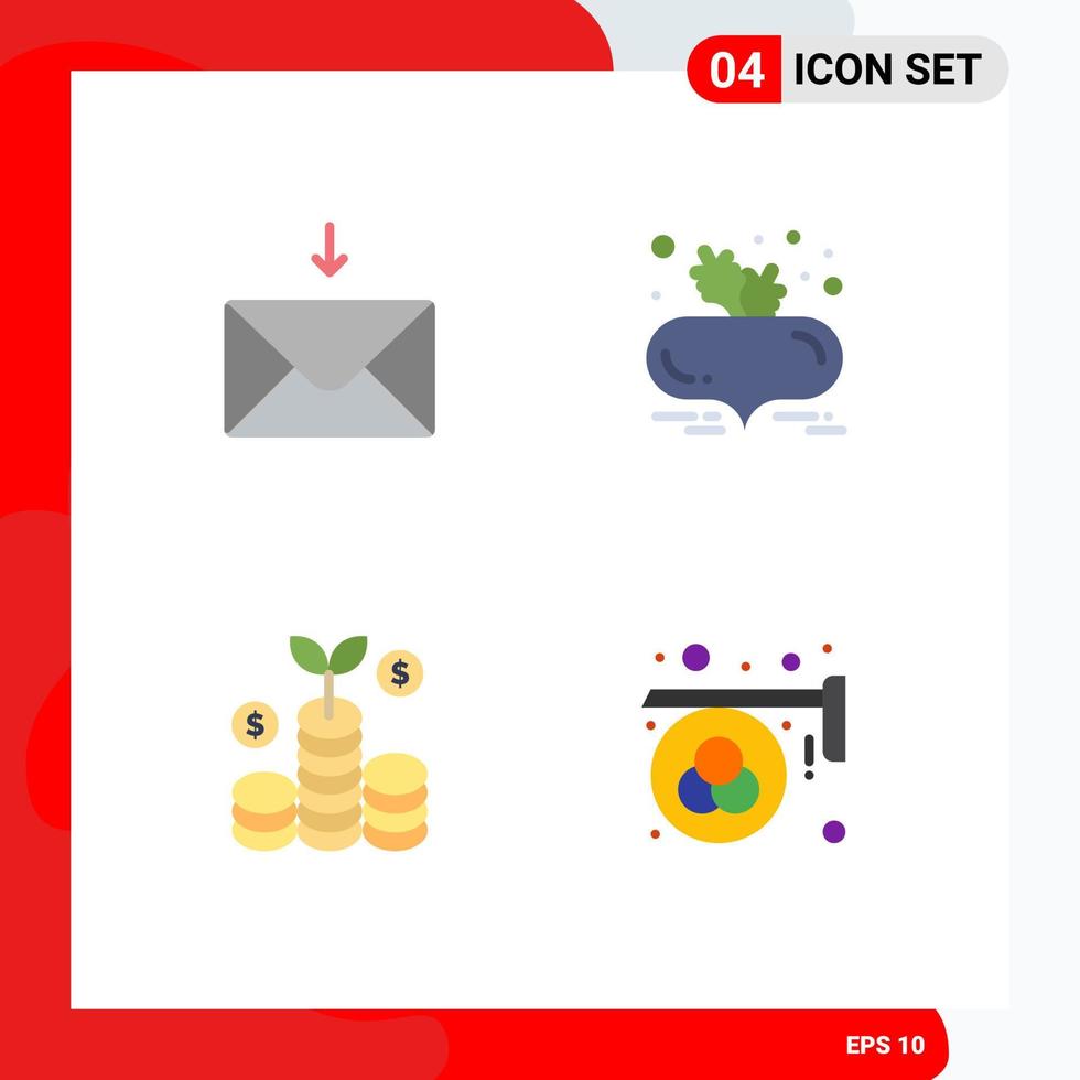 conjunto moderno de 4 iconos y símbolos planos, como la remolacha de dinero por correo con hojas, elementos de diseño vectorial editables en color de dieta saludable vector