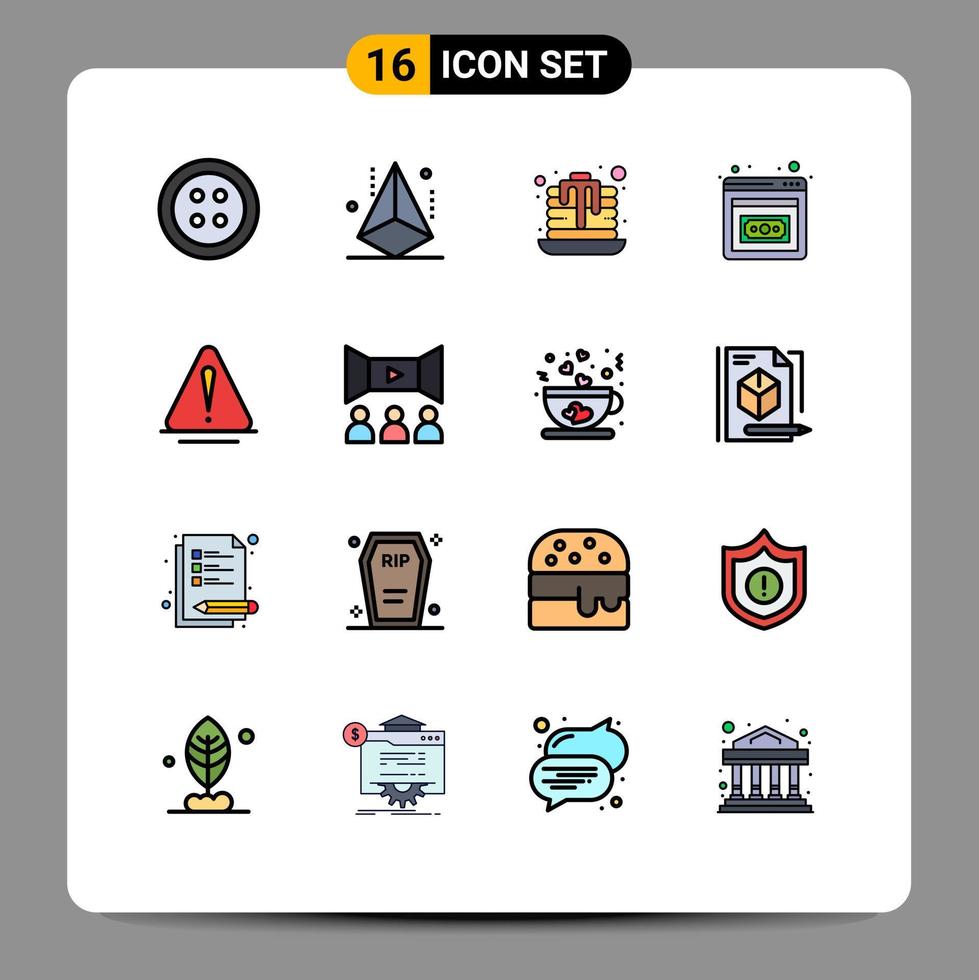 Universal Icon Symbols Group of 16 Modern Flat Color Filled Lines of logistic danger dessert alert entrepreneurship Editable Creative Vector Design Elements