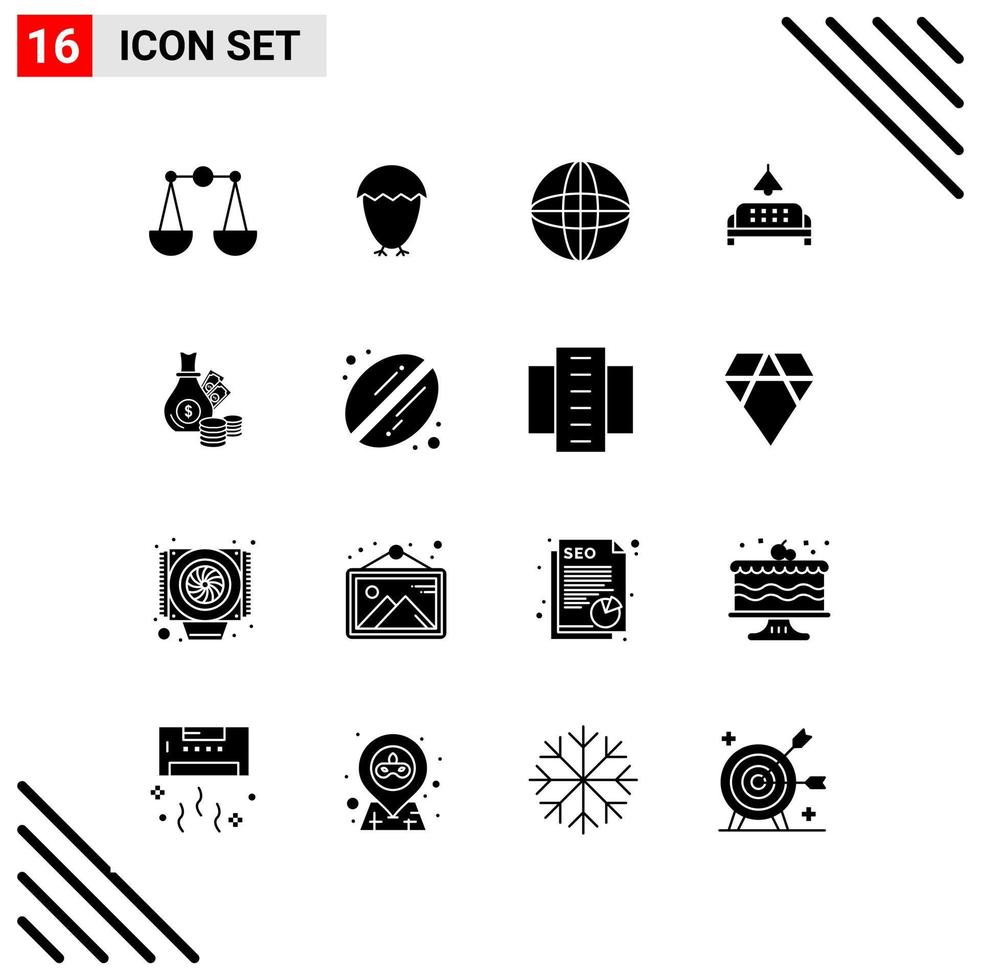 conjunto perfecto de píxeles de 16 iconos sólidos conjunto de iconos de glifos para el diseño de sitios web y la interfaz de aplicaciones móviles vector