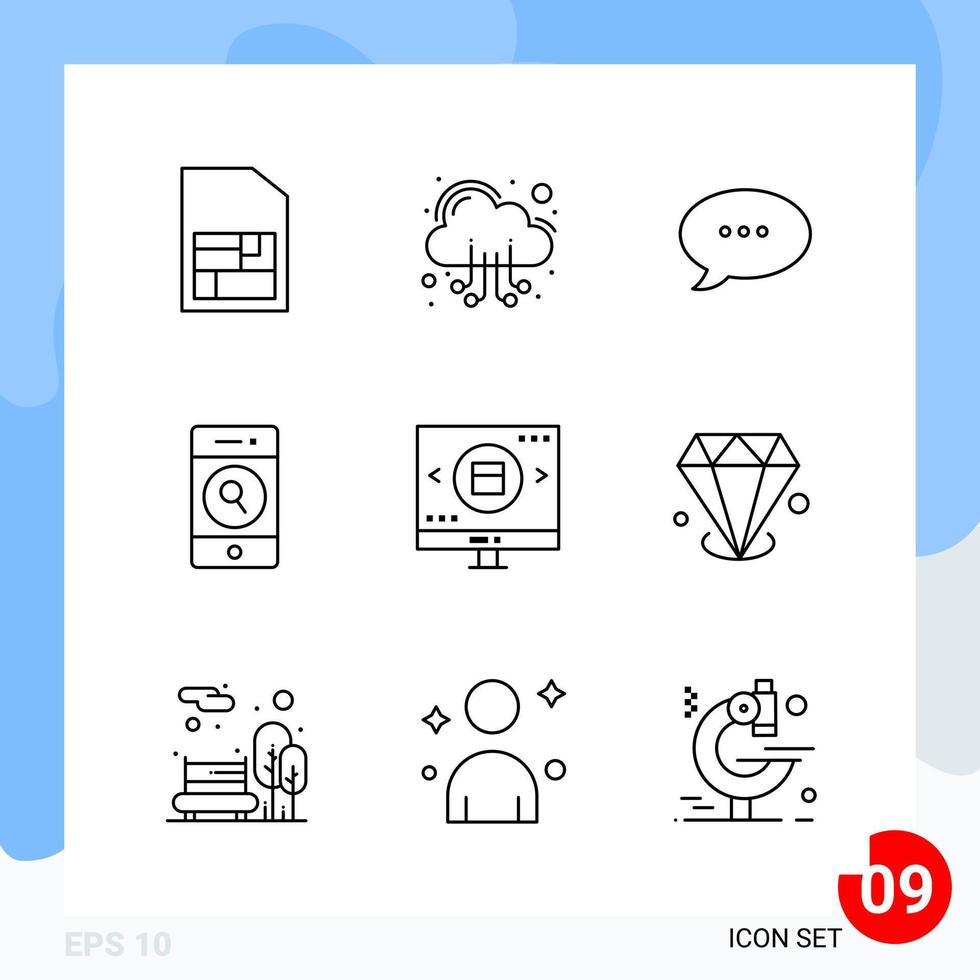 paquete moderno de 9 símbolos de contorno de línea de iconos aislados en fondo blanco para el diseño de sitios web vector