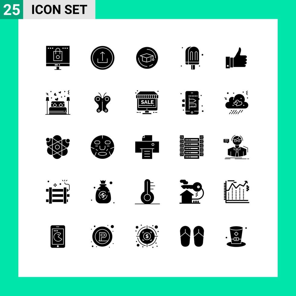 grupo de símbolos de iconos universales de 25 glifos sólidos modernos de elementos de diseño de vectores editables de graduación de comida móvil de helado apreciado