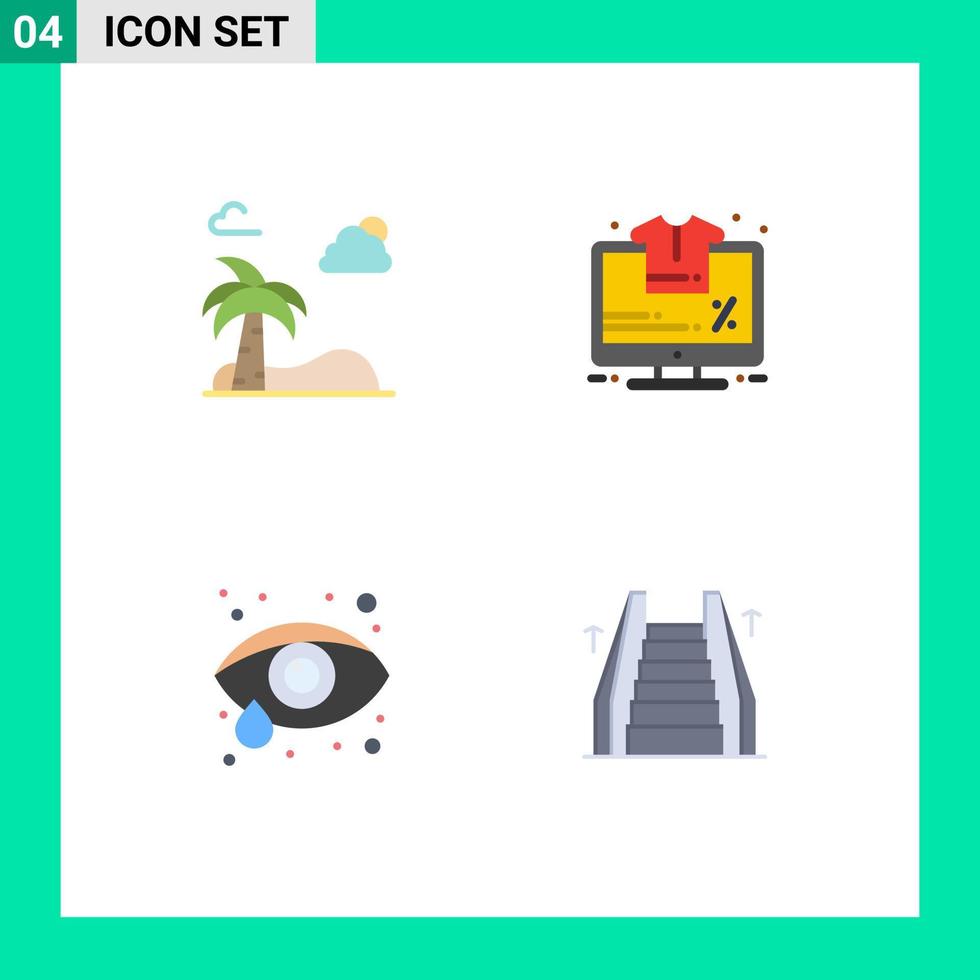 Mobile Interface Flat Icon Set of 4 Pictograms of beach eye health spring percentage stair Editable Vector Design Elements