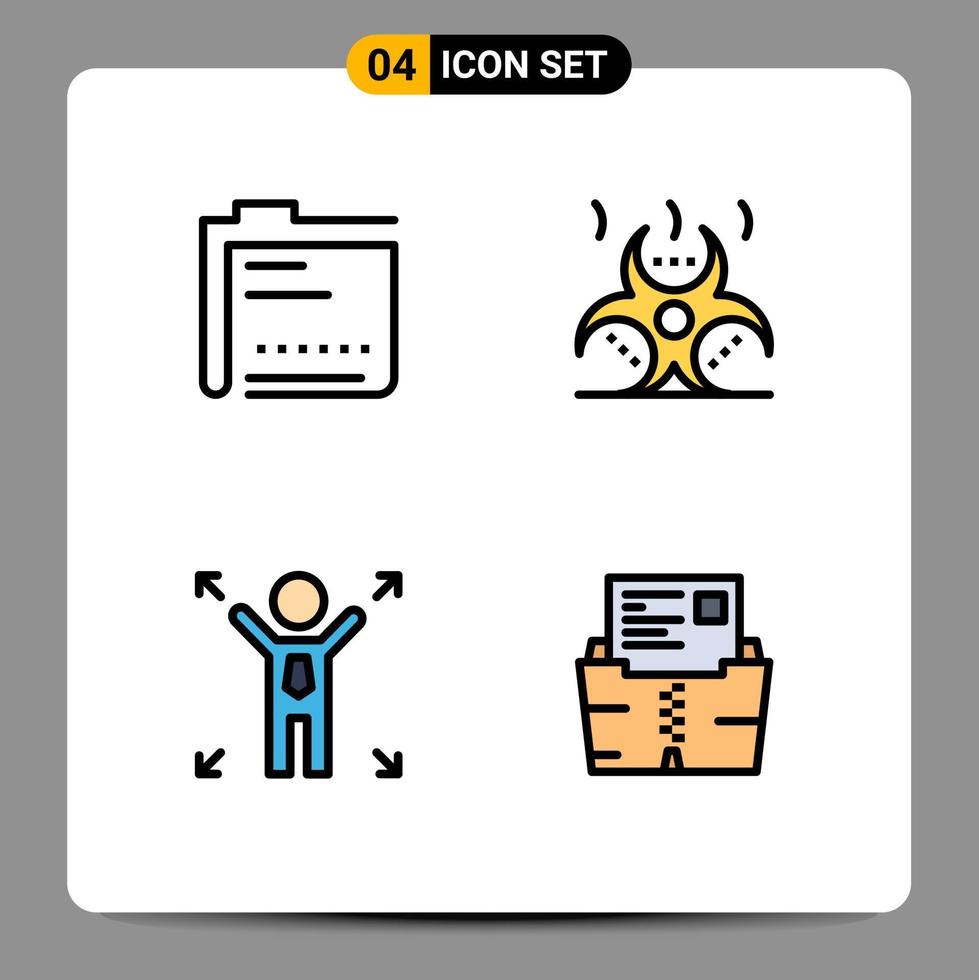 Set of 4 Modern UI Icons Symbols Signs for archive business document contamination opportunity Editable Vector Design Elements