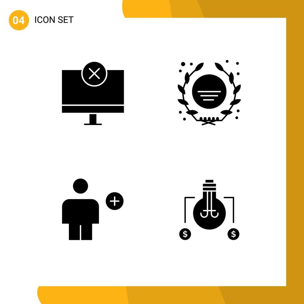 Set of 4 Vector Solid Glyphs on Grid for computers add hardware badge body Editable Vector Design Elements