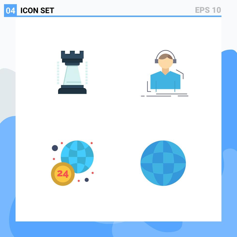 conjunto de 4 paquetes de iconos planos comerciales para entretenimiento deportes en todo el mundo horas de escucha elementos de diseño vectorial editables vector