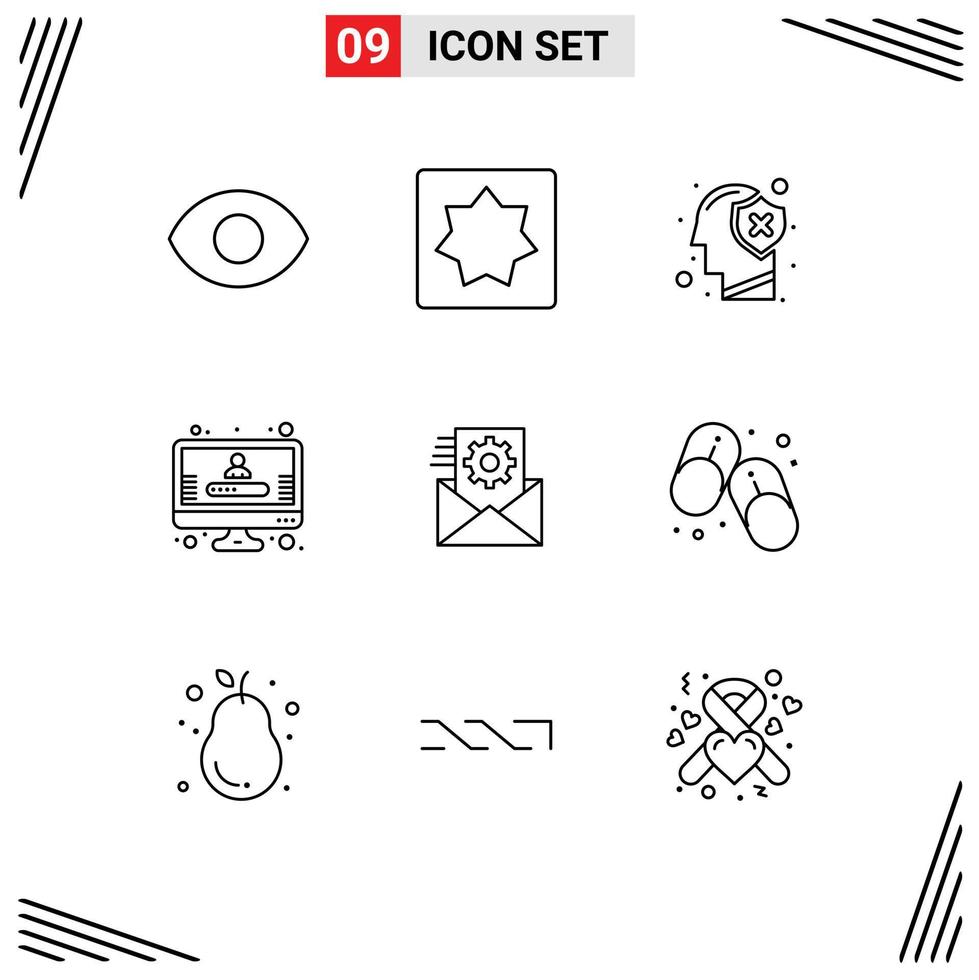 Group of 9 Modern Outlines Set for integration data integration human data profile Editable Vector Design Elements