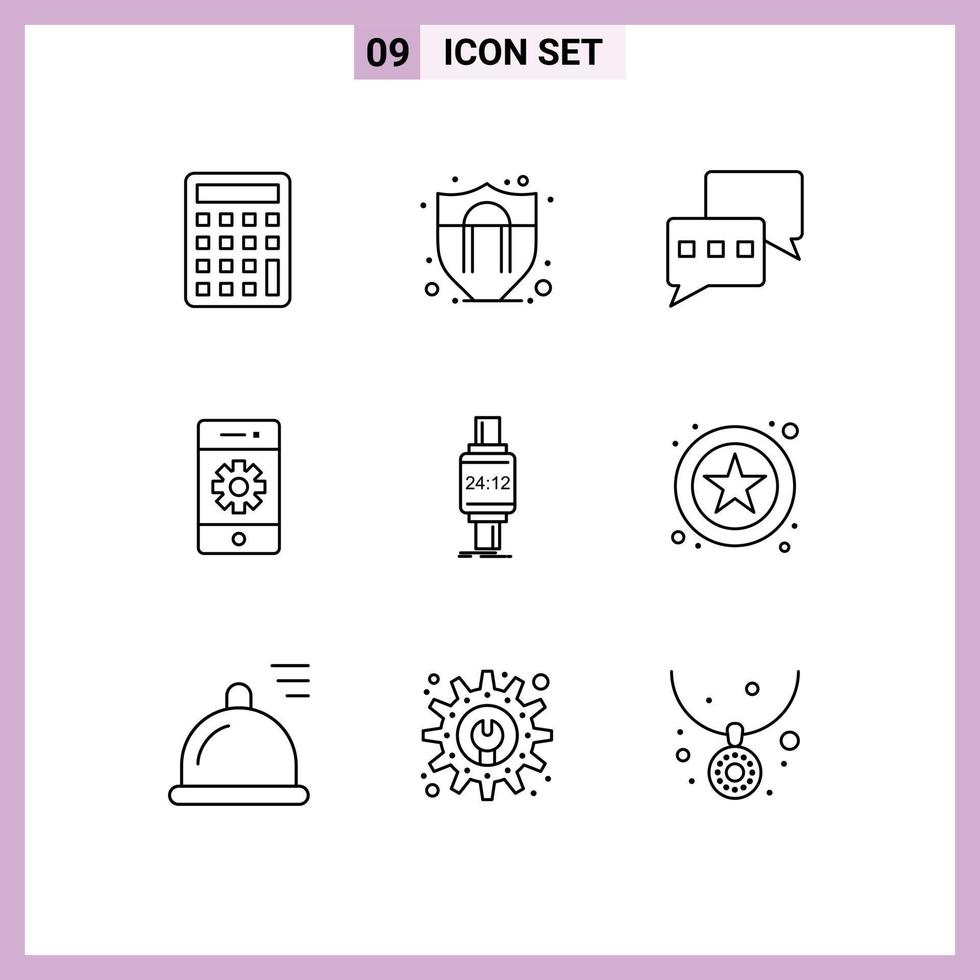 Mobile Interface Outline Set of 9 Pictograms of apple smartwatch mail smart watch settings Editable Vector Design Elements