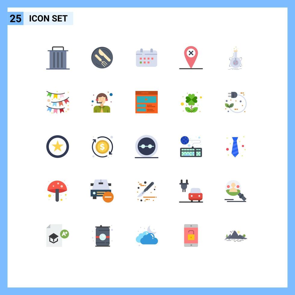 Group of 25 Modern Flat Colors Set for research cross knife map appointment Editable Vector Design Elements