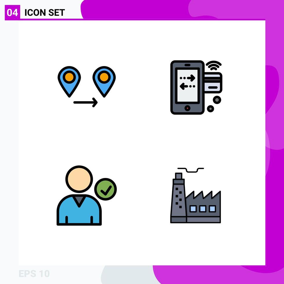 Pictogram Set of 4 Simple Filledline Flat Colors of gps complete card mobile building Editable Vector Design Elements