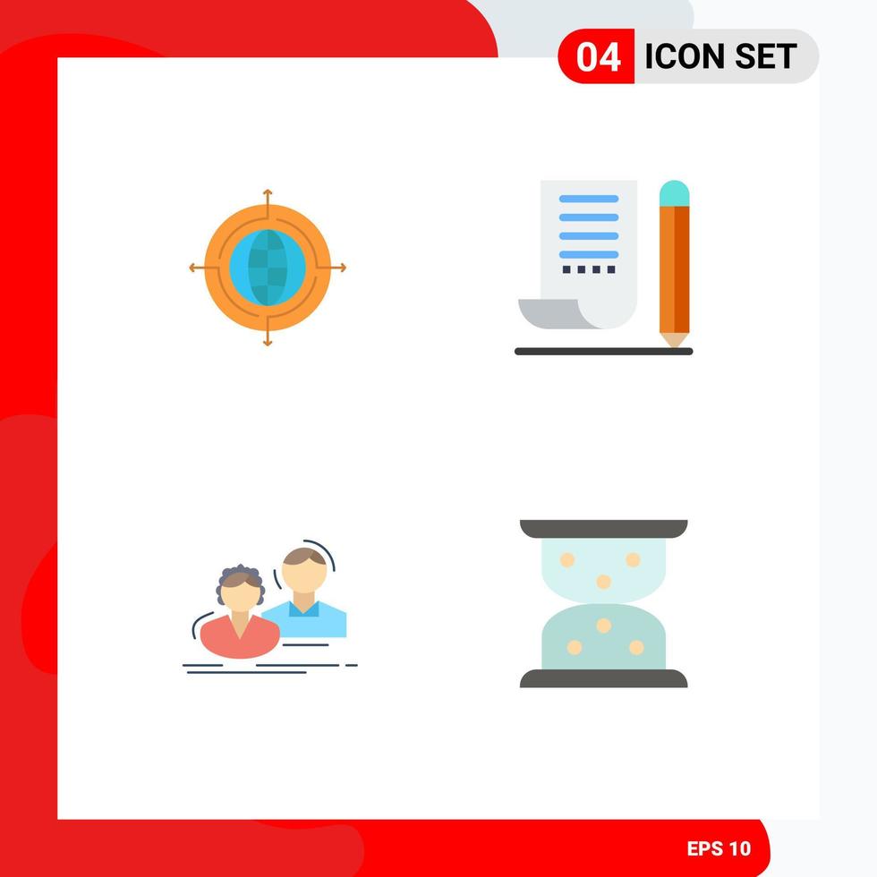 4 Flat Icon concept for Websites Mobile and Apps globe student connected notebook group Editable Vector Design Elements